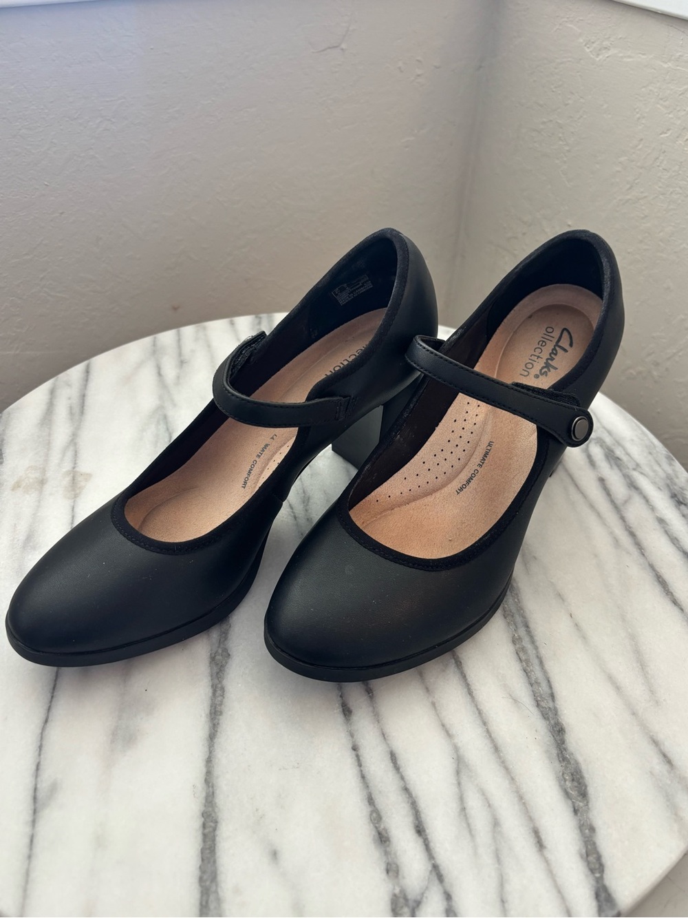 Clarks Black Mary Jane Block Heel Pumps